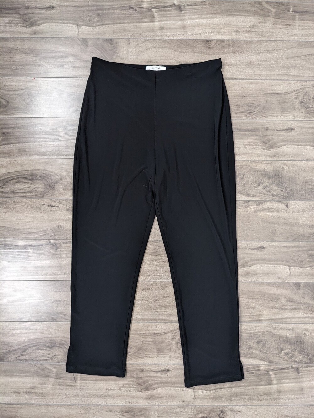 Sympli Women's Black Stretch Jersey Pants Size 12 Split Hem